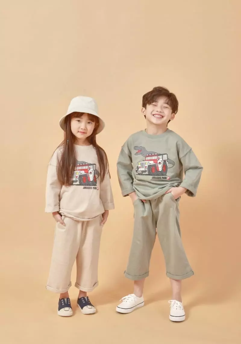 Fashion King - Korean Children Fashion - #childrensboutique - Jurassic Roll-up Top Bottom Set