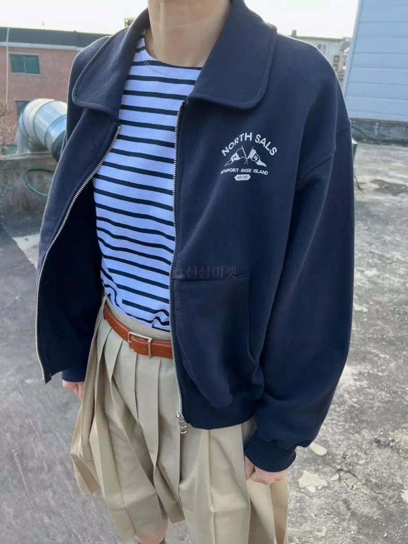 Fav - Korean Women Fashion - #shopsmall - Sailor Collar Zip-Up Sweatshirt - 4