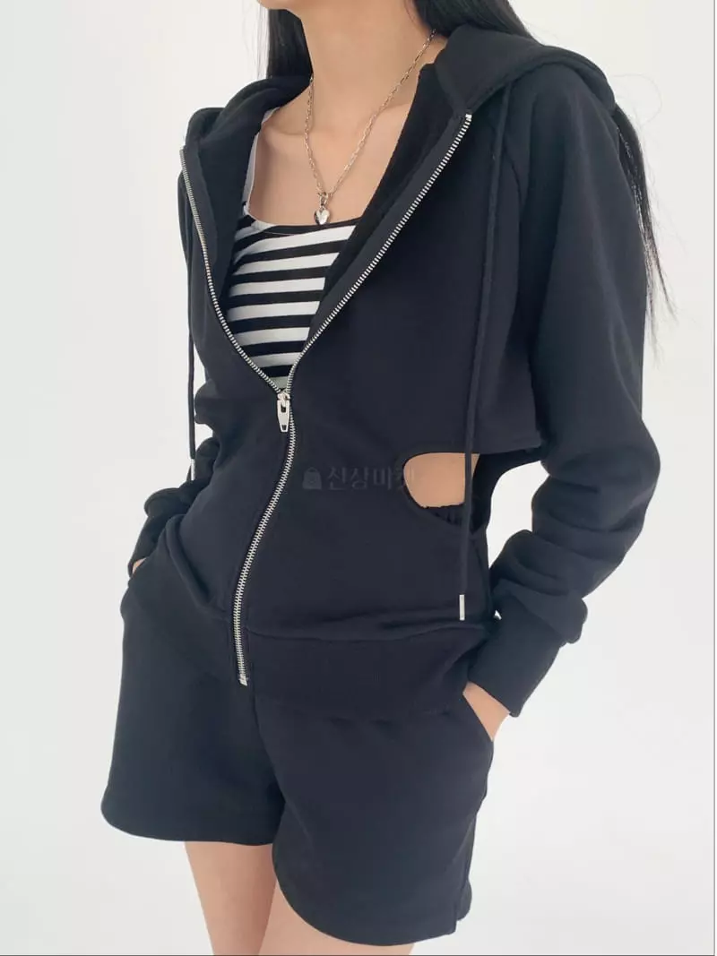 Feffer - Korean Women Fashion - #momslook - Cut Out Hoody Zip up - 2