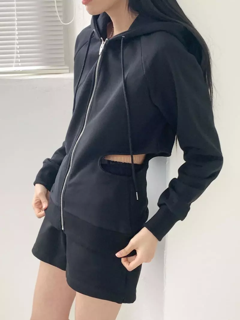 Feffer - Korean Women Fashion - #womensfashion - Cut Out Hoody Zip up - 4