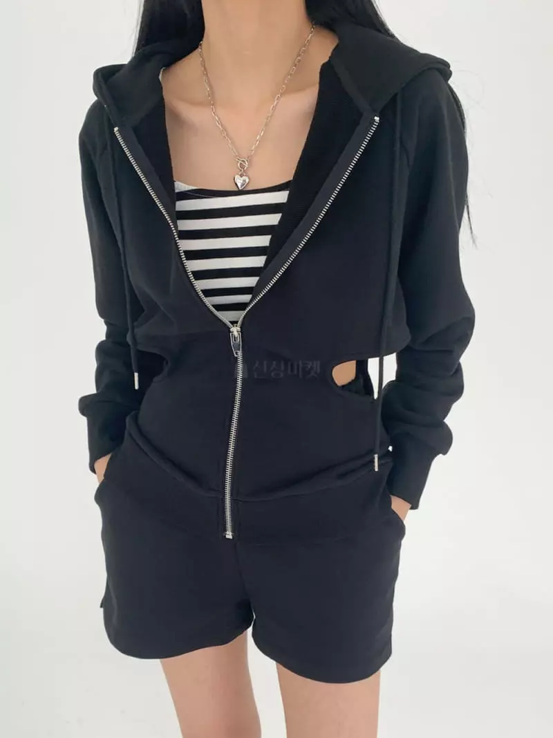 Feffer - Korean Women Fashion - #womensfashion - Cut Out Hoody Zip up