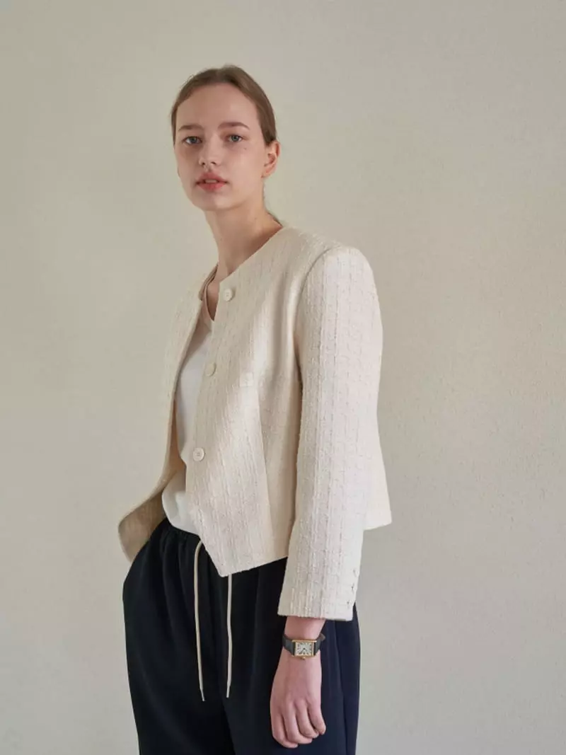 Ff - Korean Women Fashion - #momslook - Sand Tweed Jacket