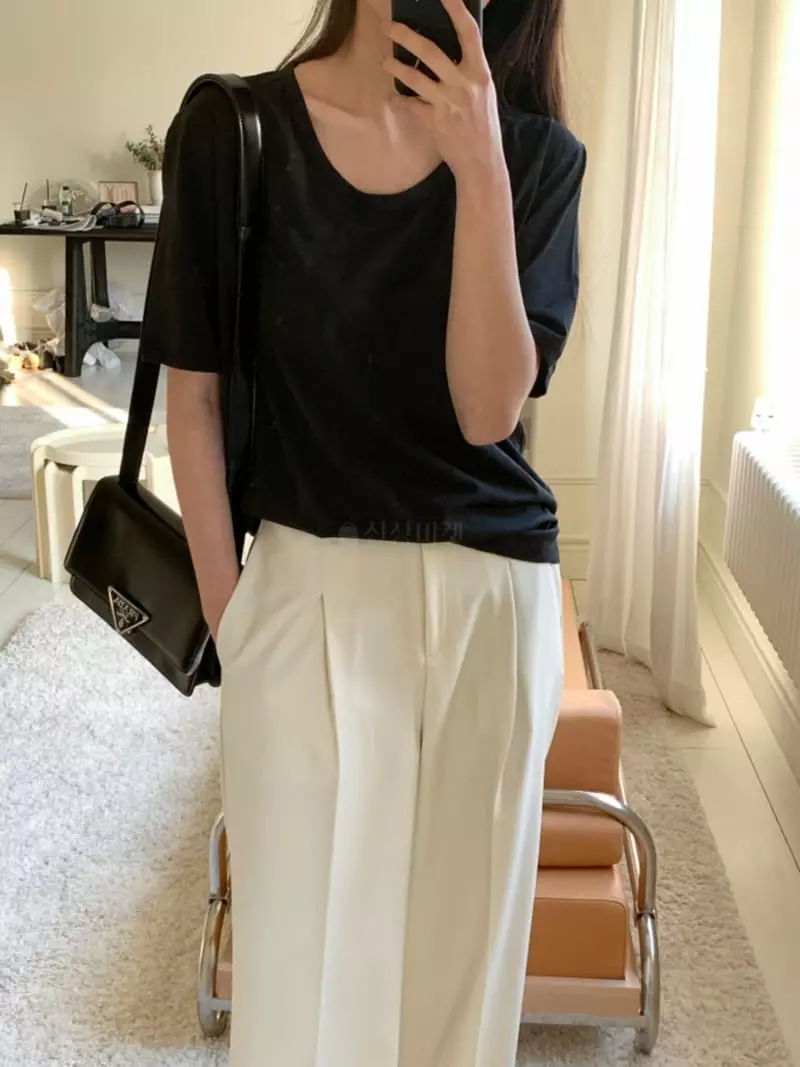 Ff - Korean Women Fashion - #momslook - U-neck Tee - 2
