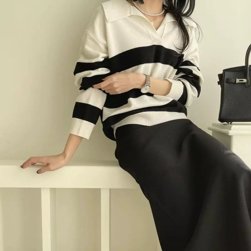 Floaty - Korean Women Fashion - #momslook - Odd Collar Knit Tee