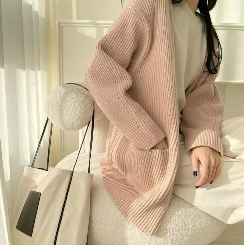 Floaty - Korean Women Fashion - #momslook - Poby No Collar Zip-Up Knit Cardigan - 5