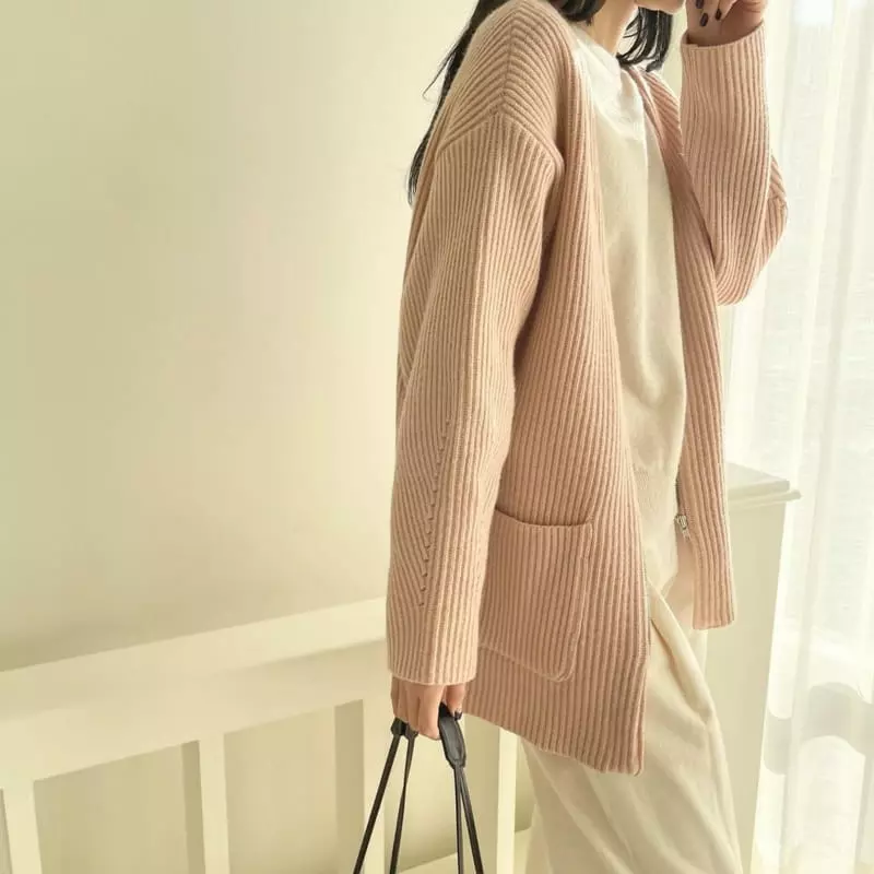 Floaty - Korean Women Fashion - #momslook - Poby No Collar Zip-Up Knit Cardigan - 7