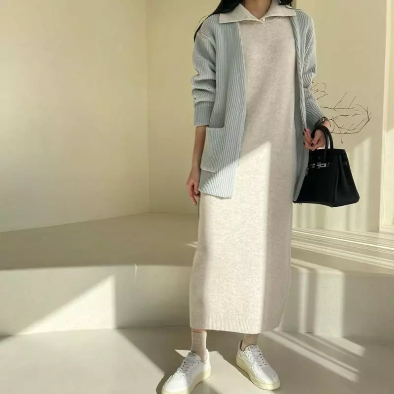 Floaty - Korean Women Fashion - #momslook - Poby No Collar Zip-Up Knit Cardigan - 9