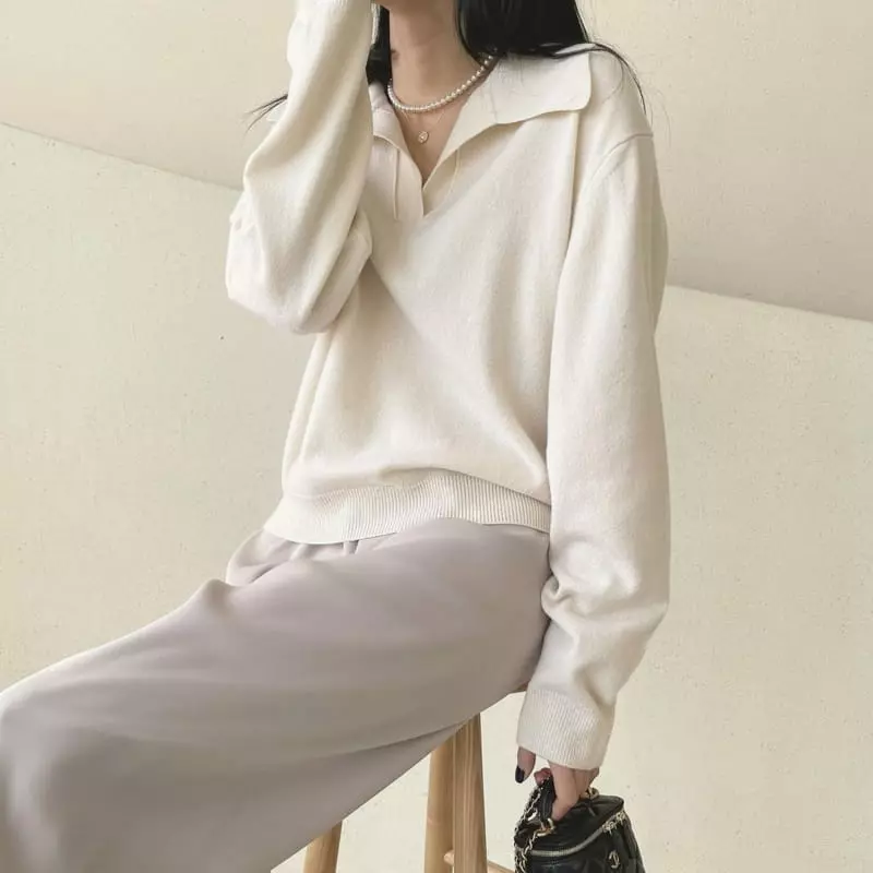 Floaty - Korean Women Fashion - #pursuepretty - Odd Collar Knit Tee - 6