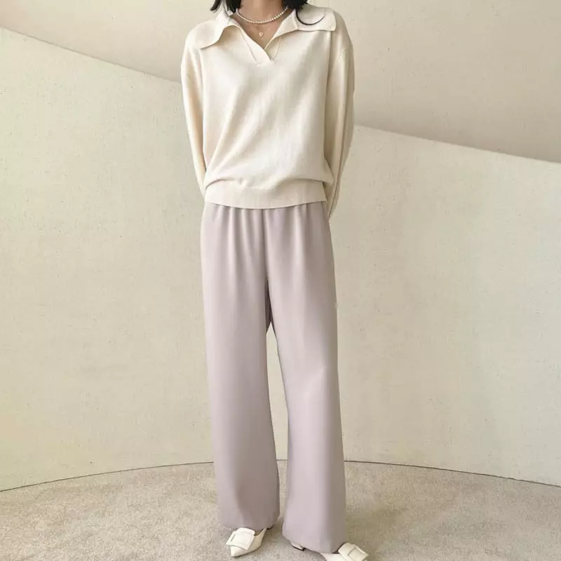 Floaty - Korean Women Fashion - #romanticstyle - Odd Collar Knit Tee - 8