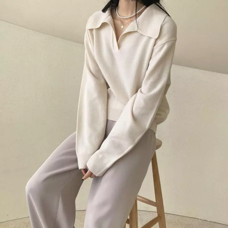 Floaty - Korean Women Fashion - #womensfashion - Odd Collar Knit Tee - 4
