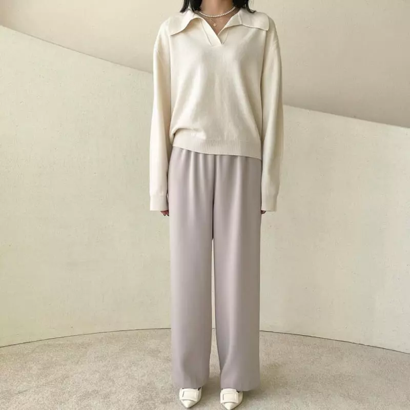 Floaty - Korean Women Fashion - #vintagekidsstyle - Odd Collar Knit Tee - 5