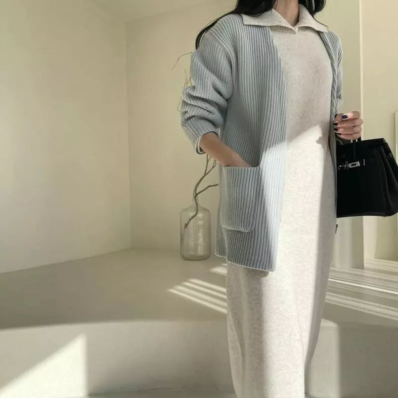 Floaty - Korean Women Fashion - #womensfashion - Poby No Collar Zip-Up Knit Cardigan - 12