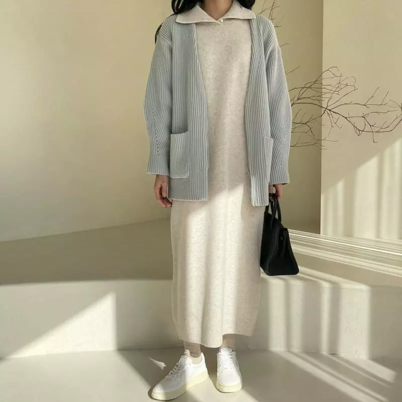 Floaty - Korean Women Fashion - #womensfashion - Poby No Collar Zip-Up Knit Cardigan - 8