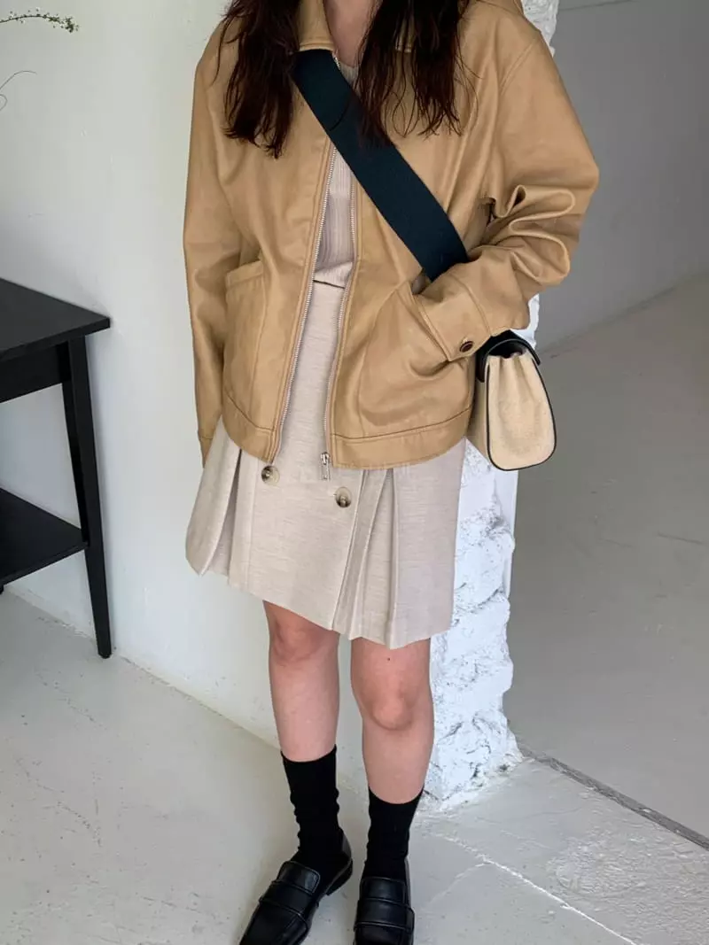 Fre - Korean Women Fashion - #vintageinspired - Leather Zip-up Jacket - 4