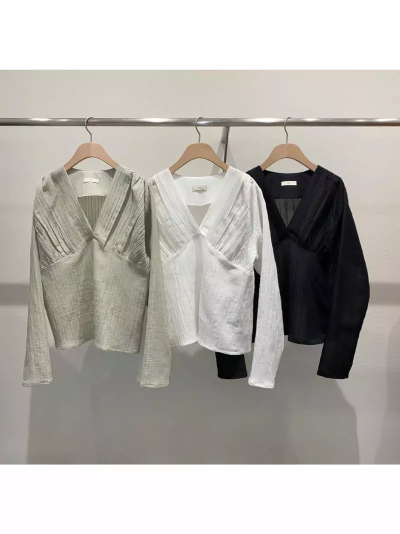 Fre - Korean Women Fashion - #momslook - V Shirring Blouse - 4