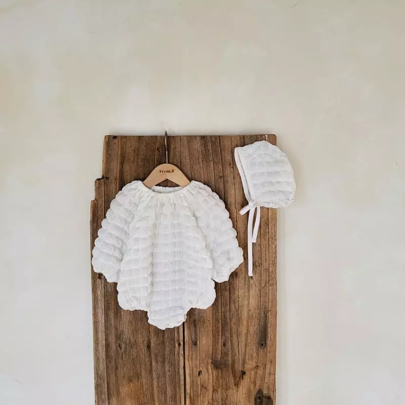 From J - Korean Baby Fashion - #babyboutique - Waffle Bodysuit with Bonnet
