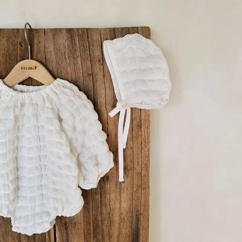 From J - Korean Baby Fashion - #babyboutiqueclothing - Waffle Bodysuit with Bonnet - 4