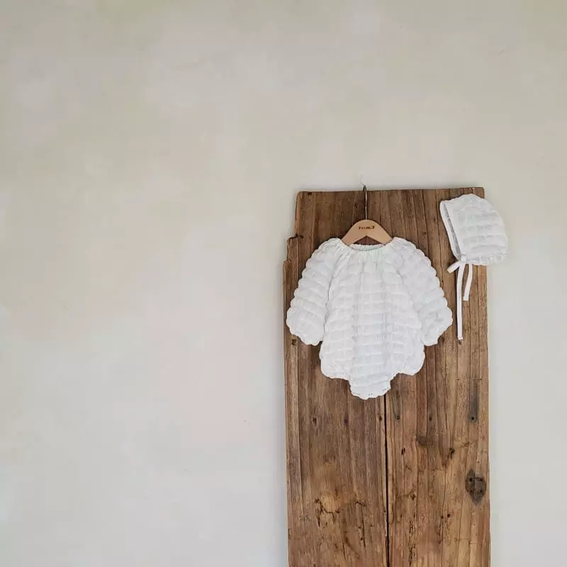 From J - Korean Baby Fashion - #babyfever - Waffle Bodysuit with Bonnet - 6