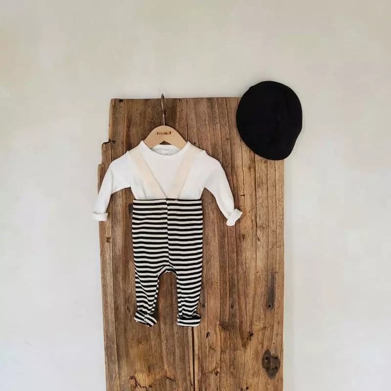 From J - Korean Baby Fashion - #babywear - Stripes Dungarees Leggings - 3