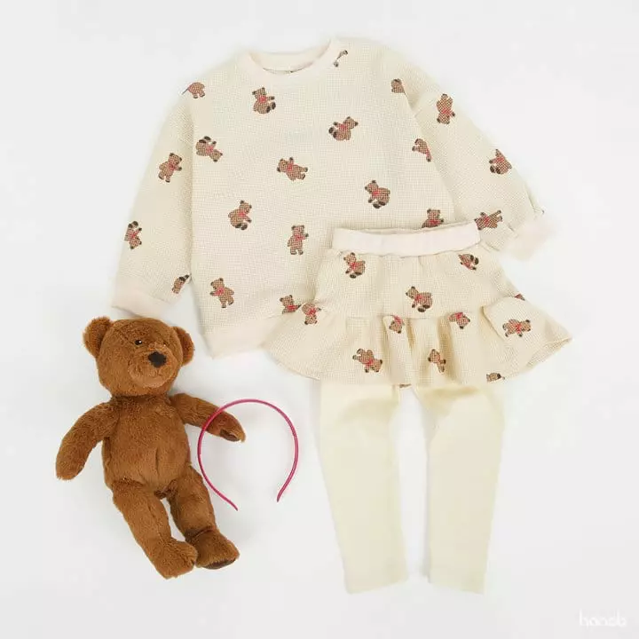 Hanab - Korean Children Fashion - #designkidswear - Bear Waffle Top Bottom Set