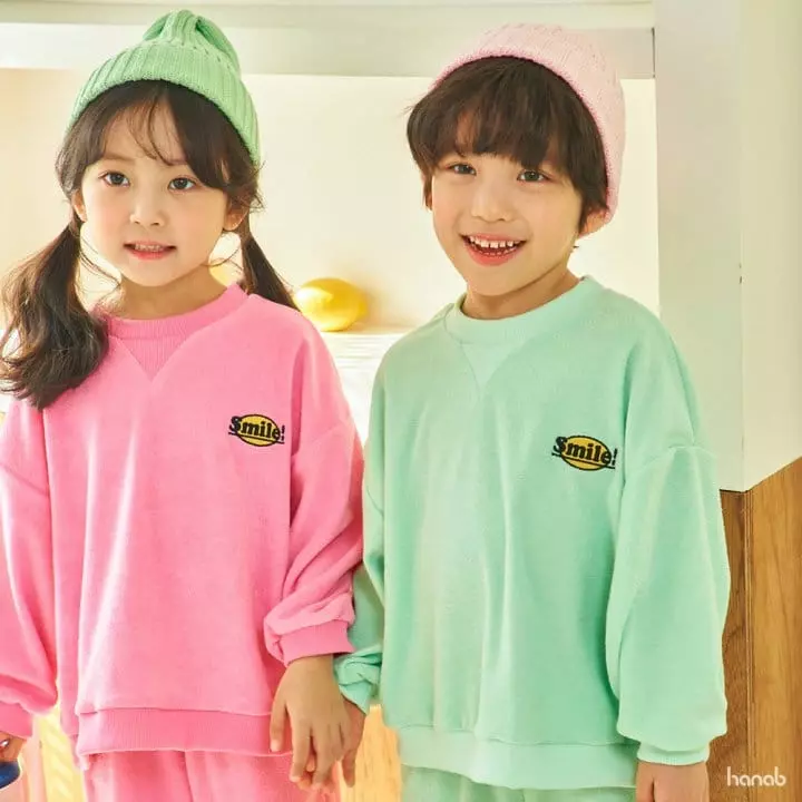 Hanab - Korean Children Fashion - #discoveringself - Terry Smile Top Bottom Set - 2