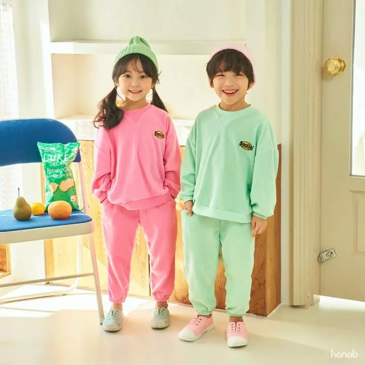 Hanab - Korean Children Fashion - #fashionkids - Terry Smile Top Bottom Set - 3