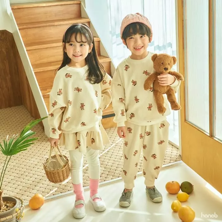 Hanab - Korean Children Fashion - #kidsstore - Bear Waffle Top Bottom Set - 5