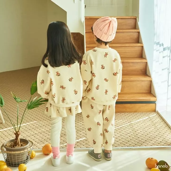 Hanab - Korean Children Fashion - #kidzfashiontrend - Bear Waffle Top Bottom Set - 6