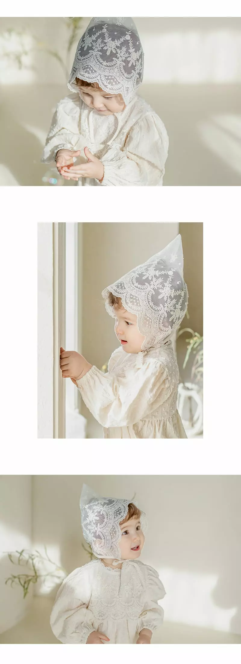 Happy Prince - Korean Baby Fashion - #babyfever - Cheney Lace Baby Bonnet - 3