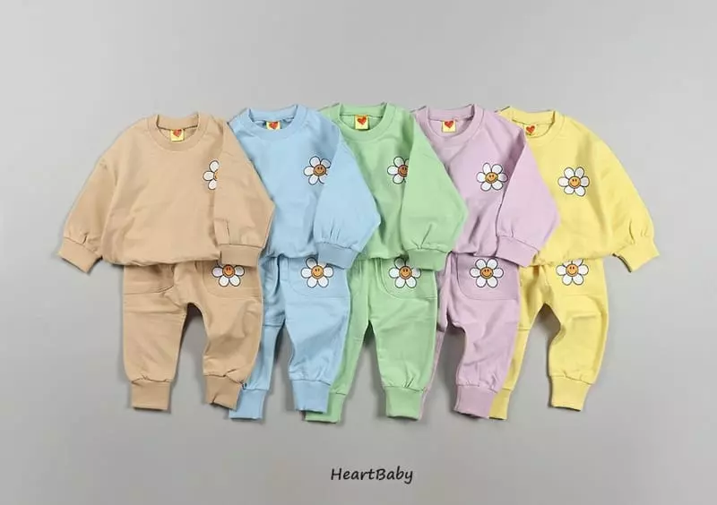 Heart Baby - Korean Children Fashion - #kidsshorts - Sun Flower Top Bottom Set