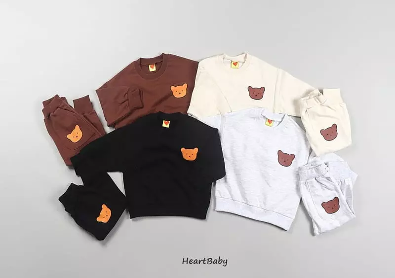 Heart Baby - Korean Children Fashion - #kidsstore - Bear Top Bottom Set