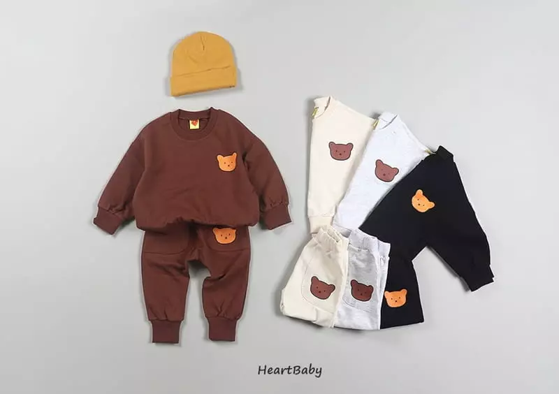 Heart Baby - Korean Children Fashion - #kidzfashiontrend - Bear Top Bottom Set - 2