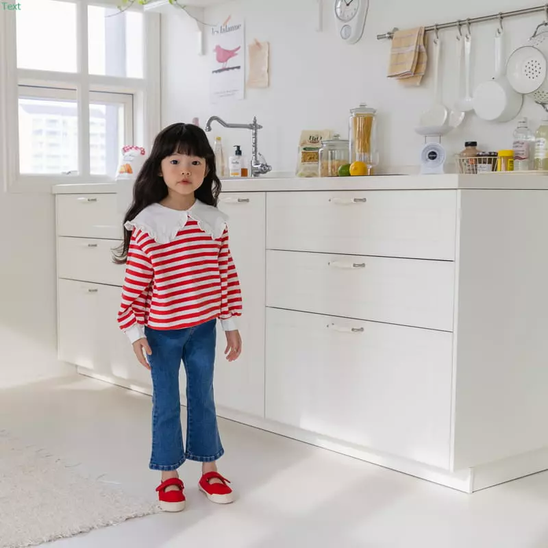 Honeybee - Korean Children Fashion - #childrensboutique - Stripes Collar Frill Tee