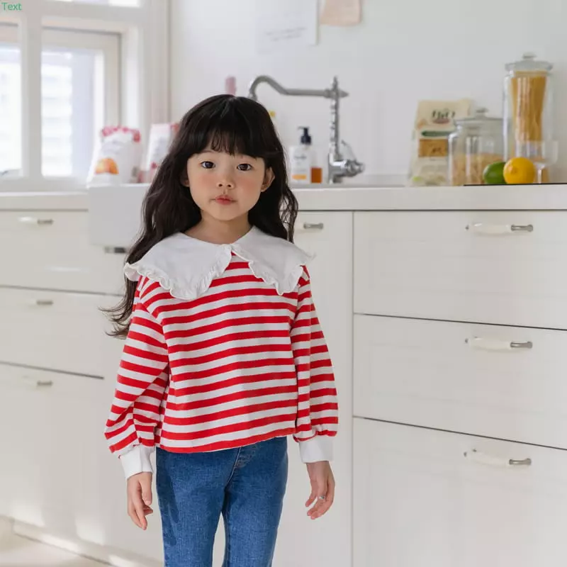 Honeybee - Korean Children Fashion - #designkidswear - Stripes Collar Frill Tee - 2