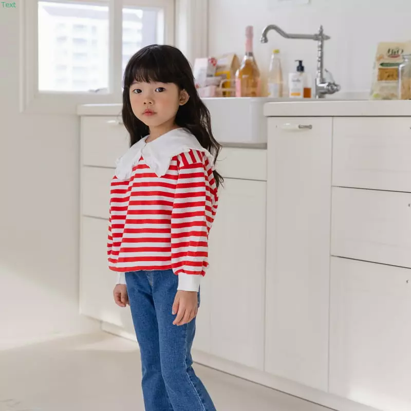 Honeybee - Korean Children Fashion - #kidsshorts - Stripes Collar Frill Tee - 5