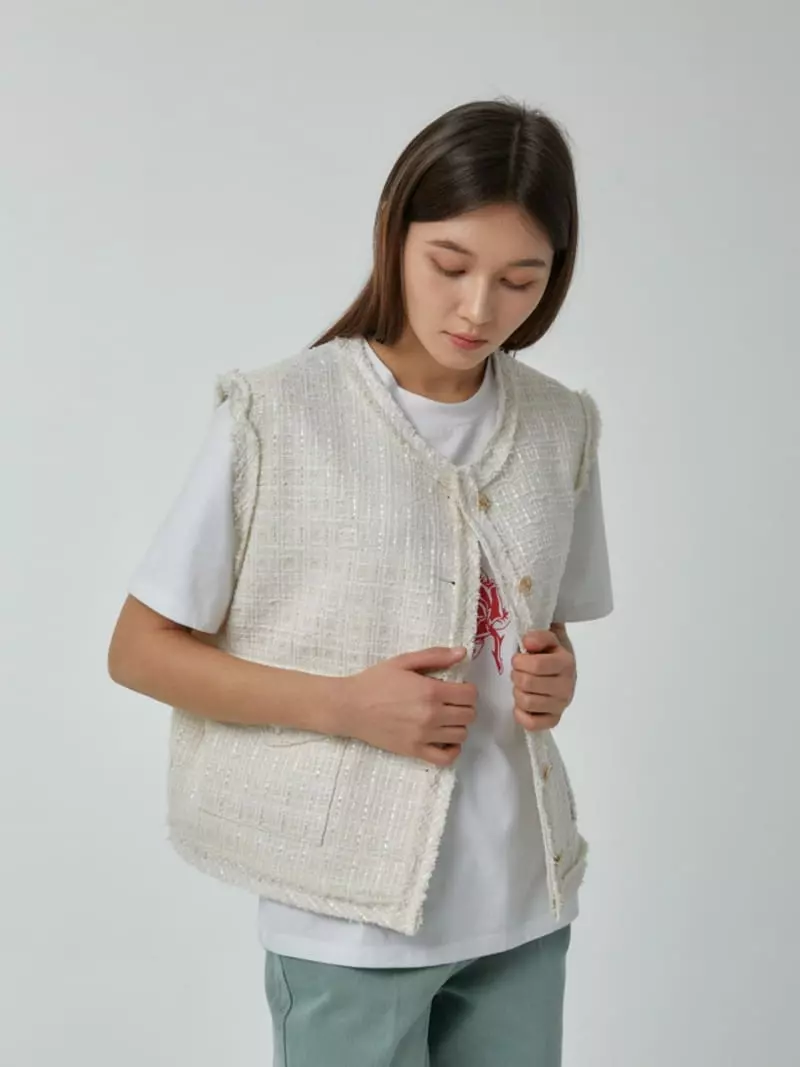 Ifuhouse - Korean Women Fashion - #momslook - Jennie Tweed Vest