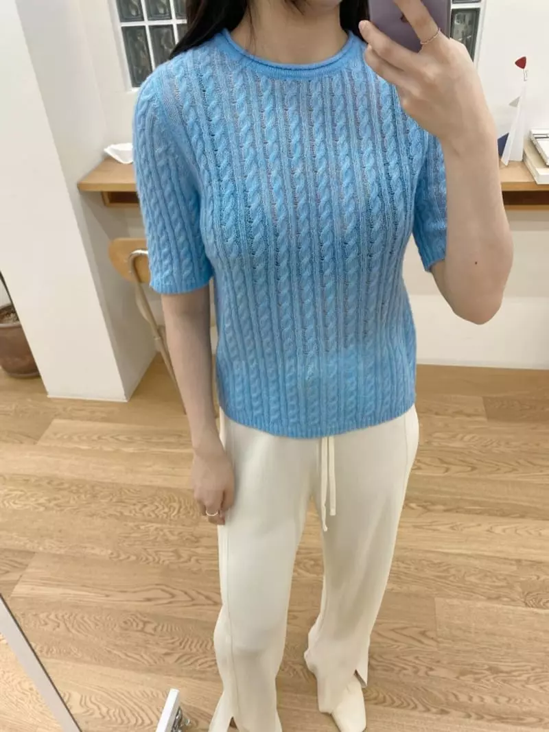 Ifuhouse - Korean Women Fashion - #restrostyle - Cable Round Knit Tee
