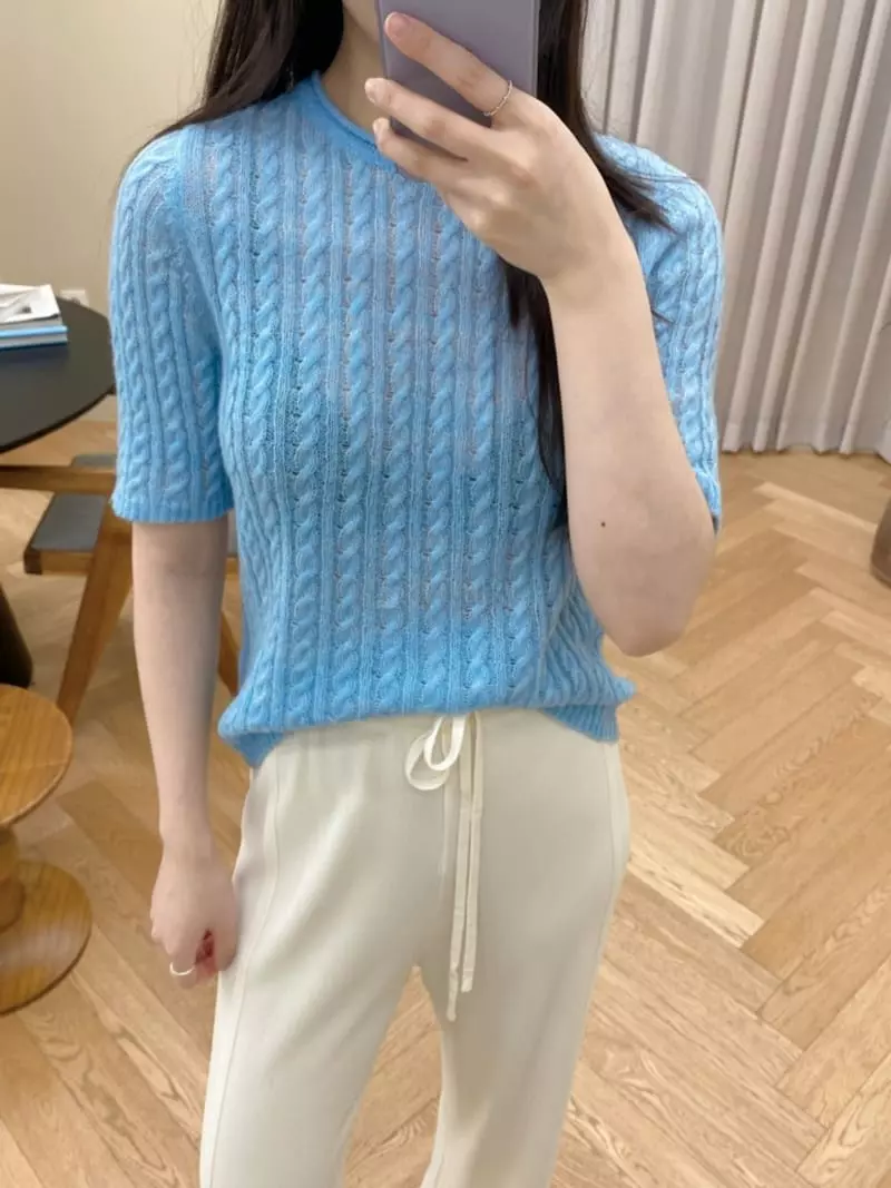 Ifuhouse - Korean Women Fashion - #shopsmall - Cable Round Knit Tee - 4