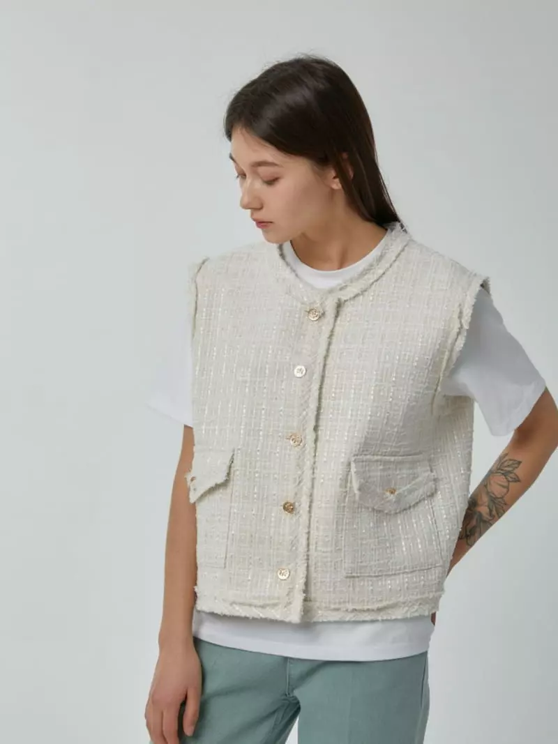 Ifuhouse - Korean Women Fashion - #womensfashion - Jennie Tweed Vest - 2