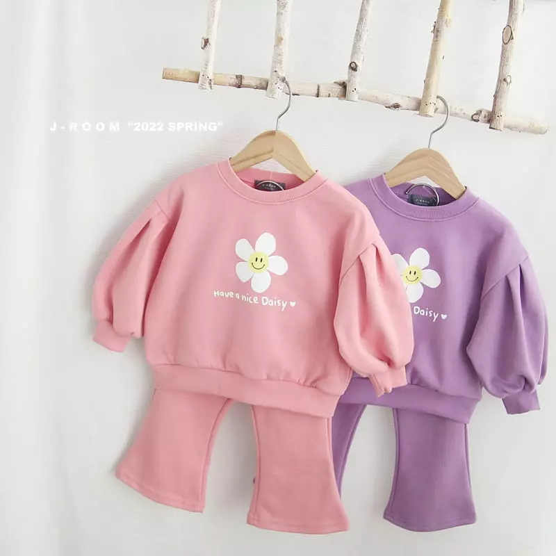 J-Room - Korean Children Fashion - #Kfashion4kids - Flower Bootscut Top Bottom Set - 8