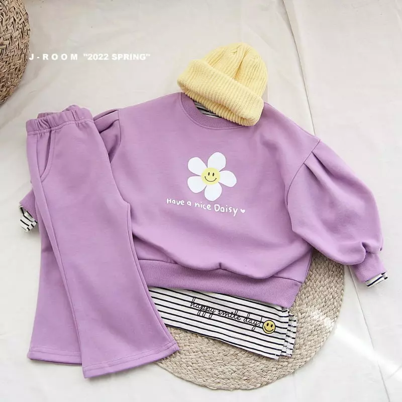 J-Room - Korean Children Fashion - #designkidswear - Flower Bootscut Top Bottom Set - 2