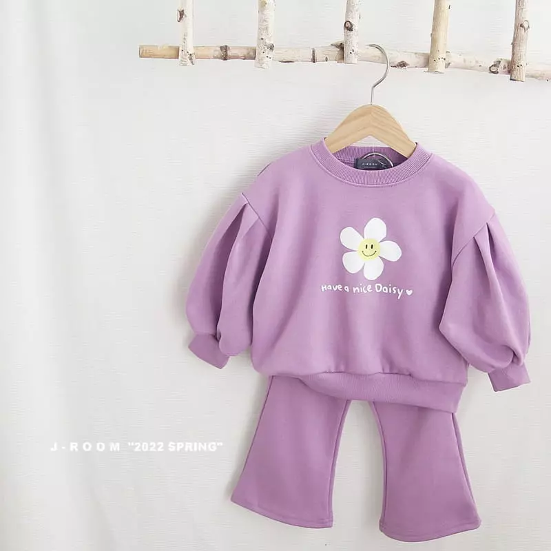 J-Room - Korean Children Fashion - #discoveringself - Flower Bootscut Top Bottom Set - 4
