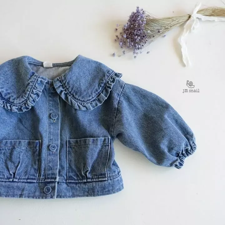 JM Snail - Korean Children Fashion - #Kfashion4kids - Collar Frill Denim Jacket - 2