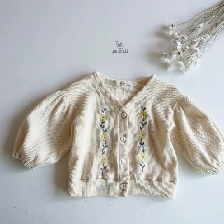JM Snail - Korean Children Fashion - #prettylittlegirls - Flower Embroidery Waffle Cardigan - 4