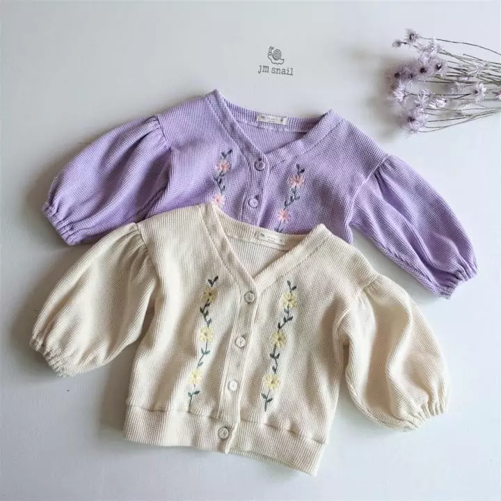 JM Snail - Korean Children Fashion - #childrensboutique - Flower Embroidery Waffle Cardigan - 6