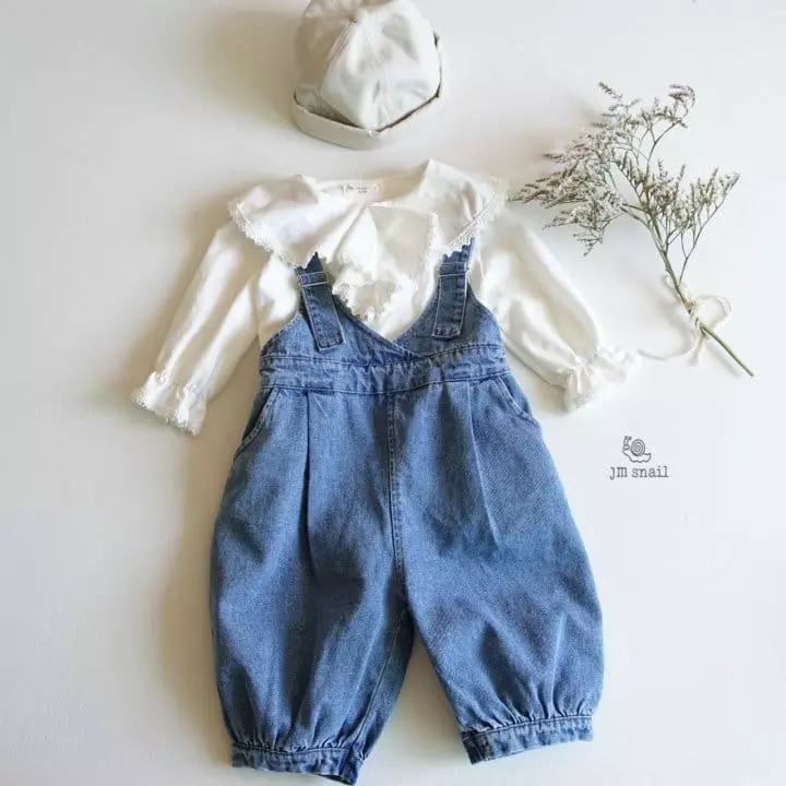 JM Snail - Korean Children Fashion - #kidsstore - Denim Dungarees Pants - 4