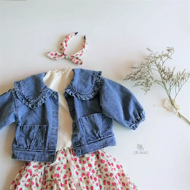 JM Snail - Korean Children Fashion - #littlefashionista - Collar Frill Denim Jacket - 3
