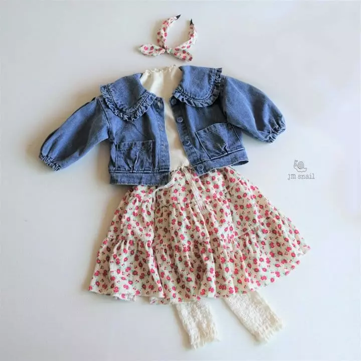 JM Snail - Korean Children Fashion - #littlefashionista - Collar Frill Denim Jacket - 4