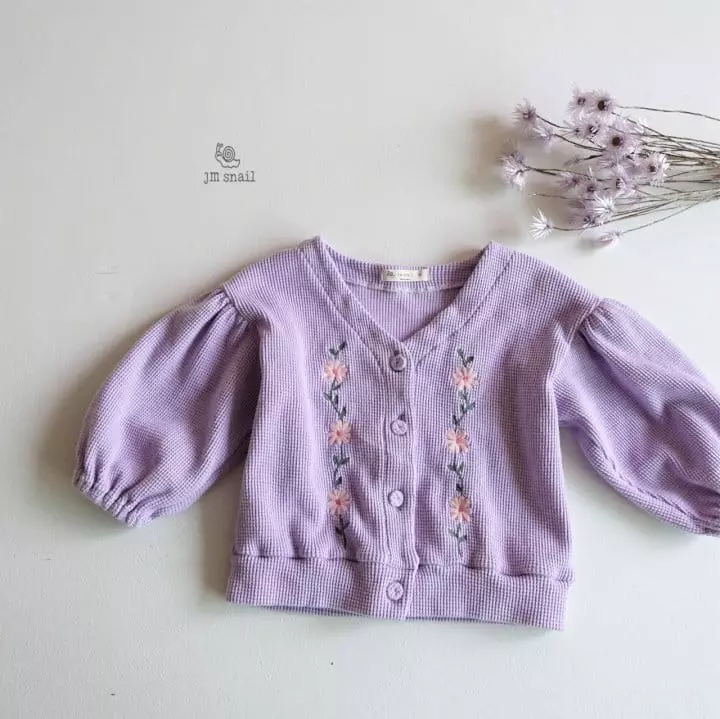 JM Snail - Korean Children Fashion - #magicofchildhood - Flower Embroidery Waffle Cardigan