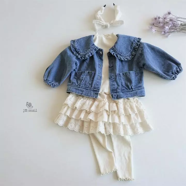 JM Snail - Korean Children Fashion - #minifashionista - Collar Frill Denim Jacket - 5